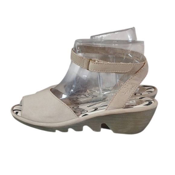 Fly London Cream Sandals with Ankle Strap and Contoured Footbed - Picture 5 of 10